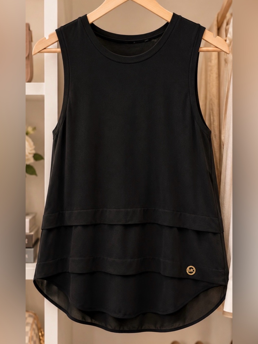 Michael Kors Black Crew Neck Top with Branded Neck Label Size Small
